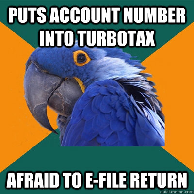 puts account number into TurboTax afraid to E-file return  Paranoid Parrot