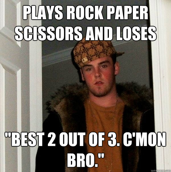 Plays rock paper scissors and loses 