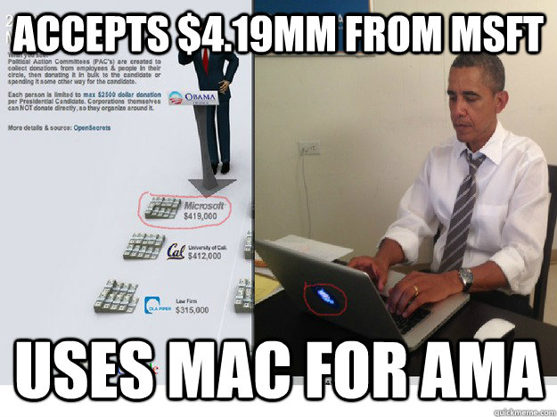 Accepts $4.19MM from MSFT uses mac for AMA  