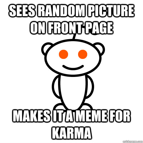 Sees random picture on front page Makes it a meme for karma  Scumbag Redditor