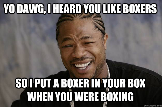 Yo Dawg, I heard you like boxers So I put a boxer in your box when you were boxing  Xzibit meme