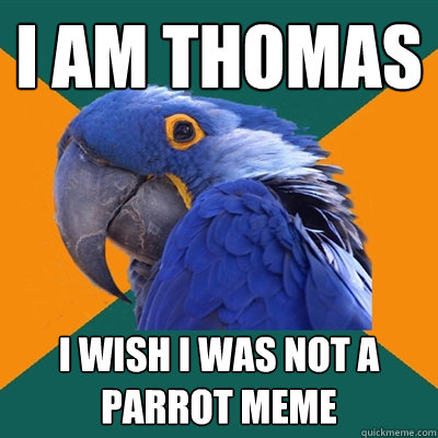I am thomas I wish I was not a parrot meme  Paranoid Parrot