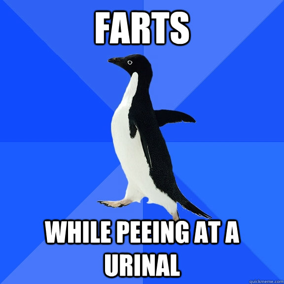 Farts while peeing at a urinal   Socially Awkward Penguin
