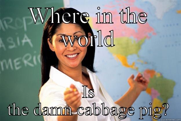 WHERE IN THE WORLD IS THE DAMN CABBAGE PIG? Unhelpful High School Teacher