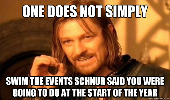 One Does Not Simply swim the events schnur said you were going to do at the start of the year  Boromir