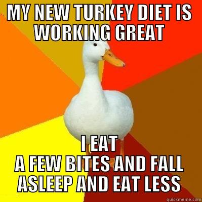 MY NEW TURKEY DIET IS WORKING GREAT I EAT A FEW BITES AND FALL ASLEEP AND EAT LESS Tech Impaired Duck