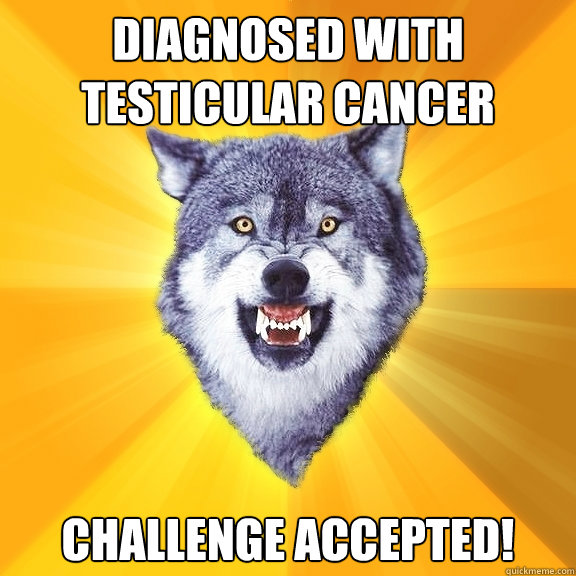 diagnosed with testicular cancer challenge accepted!  Courage Wolf
