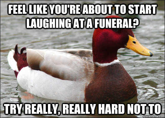 feel like you're about to start laughing at a funeral? try really, really hard not to - feel like you're about to start laughing at a funeral? try really, really hard not to  Malicious Advice Mallard