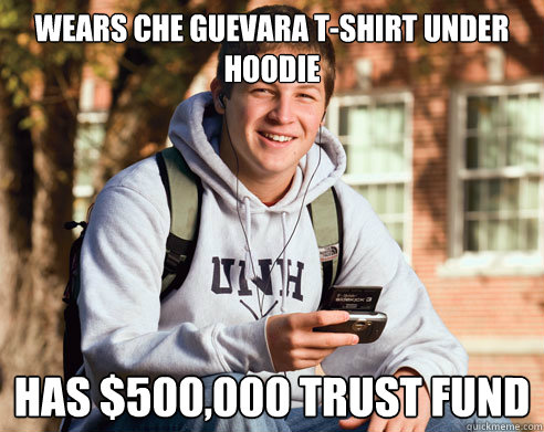 wears Che Guevara T-shirt under hoodie Has $500,000 trust fund  College Freshman