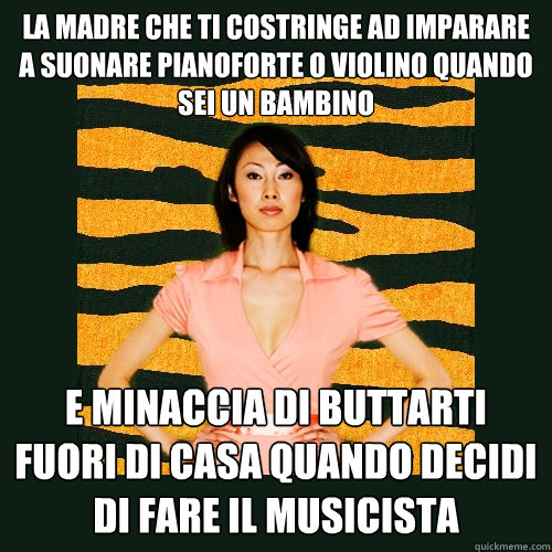 la madre che ti costringe ad imparare a suonare pianoforte o violino quando sei un bambino e minaccia di buttarti fuori di casa quando decidi di fare il musicista  Tiger Mom