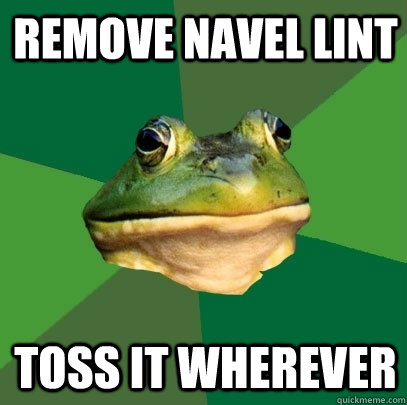 Remove navel lint Toss it wherever  Foul Bachelor Frog