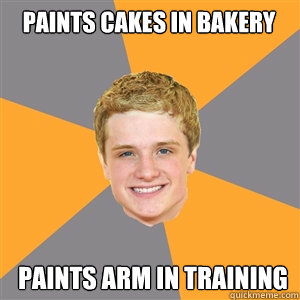 paints cakes in bakery paints arm in training  Peeta Mellark