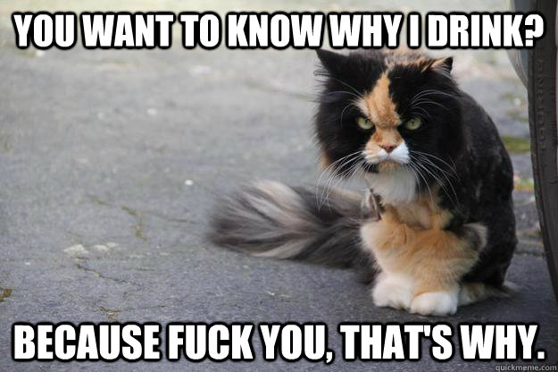 You want to know why i drink? because fuck you, that's why.  