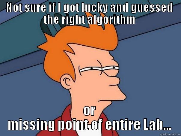 NOT SURE IF I GOT LUCKY AND GUESSED THE RIGHT ALGORITHM OR MISSING POINT OF ENTIRE LAB... Futurama Fry