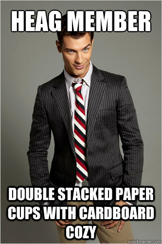 HEAG Member Double stacked paper cups with cardboard cozy  Hamilton Hypocrite