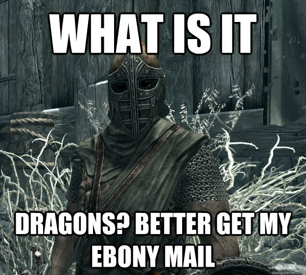 what is it Dragons? Better get my ebony mail - what is it Dragons? Better get my ebony mail  Skyrim Guard