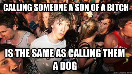 calling someone a son of a bitch is the same as calling them a dog  Sudden Clarity Clarence