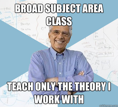 BROAD SUBJECT AREA CLASS TEACH ONLY THE THEORY I WORK WITH  EngineeringProfessor