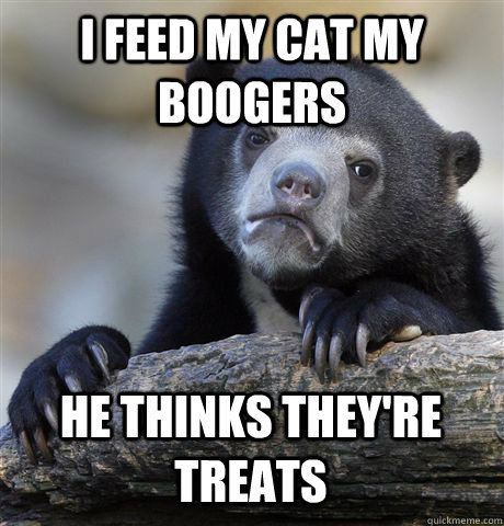 I FEED MY CAT MY BOOGERS HE THINKS THEY'RE TREATS - I FEED MY CAT MY BOOGERS HE THINKS THEY'RE TREATS  Confession Bear