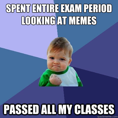 SPENT ENTIRE EXAM PERIOD LOOKING AT MEMES PASSED ALL MY CLASSES  Success Kid