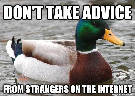 Don't take advice from strangers on the internet  Actual Advice Mallard