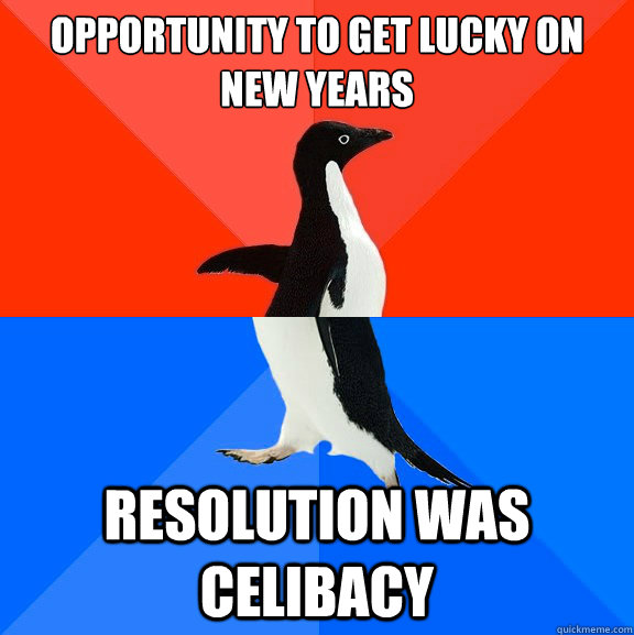 opportunity to get lucky on new years resolution was celibacy  Socially Awesome Awkward Penguin