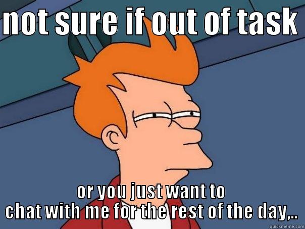 NOT SURE IF OUT OF TASK  OR YOU JUST WANT TO CHAT WITH ME FOR THE REST OF THE DAY,.. Futurama Fry