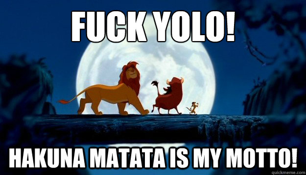 Fuck YOLO! Hakuna Matata is my Motto!  