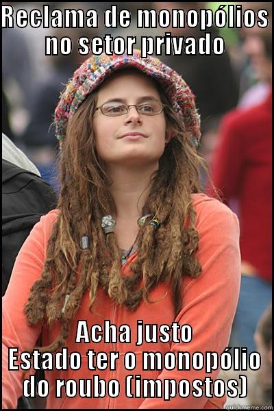 RECLAMA DE MONOPÓLIOS NO SETOR PRIVADO ACHA JUSTO ESTADO TER O MONOPÓLIO DO ROUBO (IMPOSTOS) College Liberal