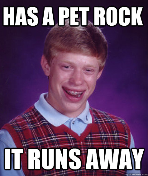 Has a pet rock it runs away  Bad Luck Brain