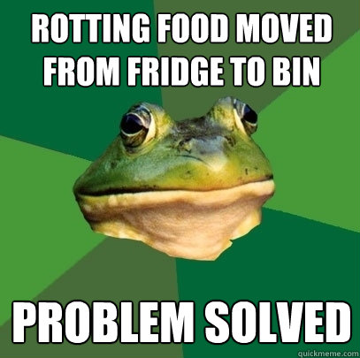Rotting food moved from fridge to bin Problem solved  Foul Bachelor Frog
