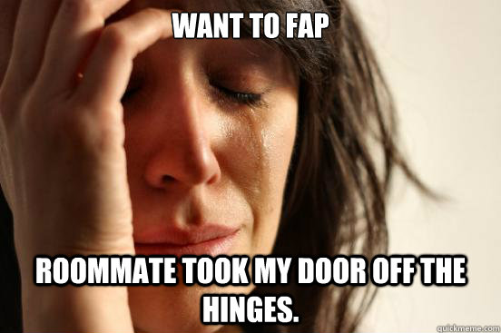 Want to fap Roommate took my door off the hinges.  First World Problems