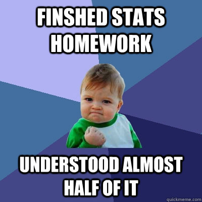 Finshed Stats homework Understood almost half of it  Success Kid