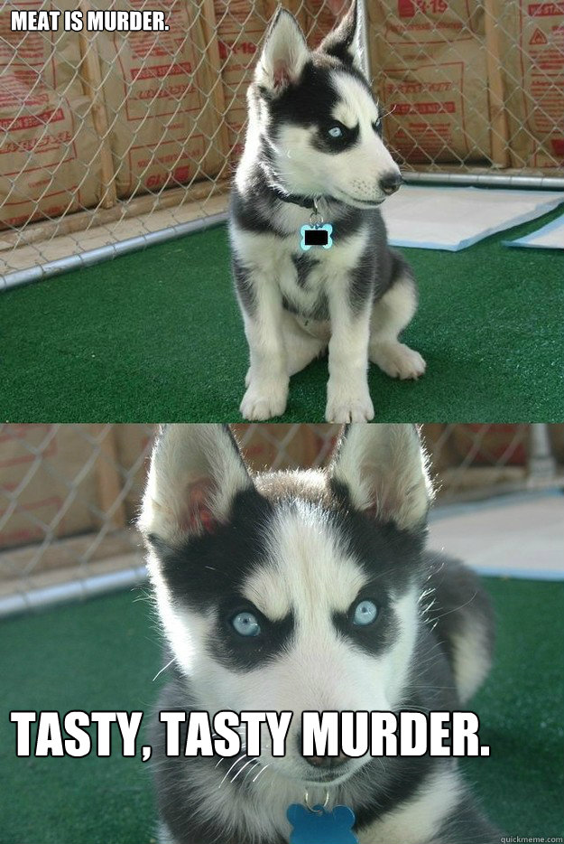 Meat is murder. Tasty, tasty murder.  Insanity puppy