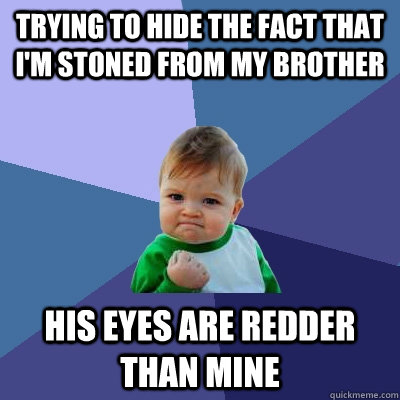 Trying to hide the fact that I'm stoned from my brother his eyes are redder than mine  Success Kid