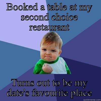 BOOKED A TABLE AT MY SECOND CHOICE RESTAURANT TURNS OUT TO BE MY DATE'S FAVOURITE PLACE Success Kid