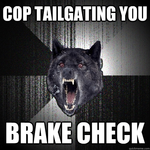 cop tailgating you  brake check   Insanity Wolf