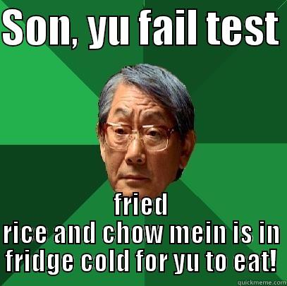 SON, YU FAIL TEST  FRIED RICE AND CHOW MEIN IS IN FRIDGE COLD FOR YU TO EAT! High Expectations Asian Father