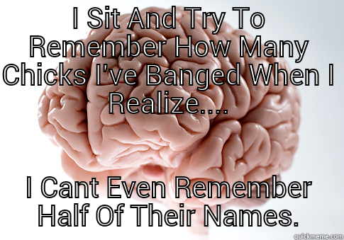 I SIT AND TRY TO REMEMBER HOW MANY CHICKS I'VE BANGED WHEN I REALIZE.... I CANT EVEN REMEMBER HALF OF THEIR NAMES. Scumbag Brain