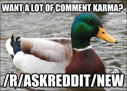 Want a lot of comment karma? /r/askreddit/new  Actual Advice Mallard