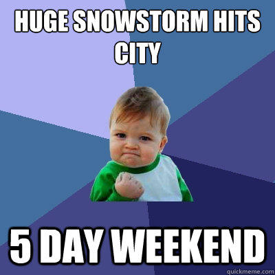 Huge Snowstorm hits city 5 day weekend   