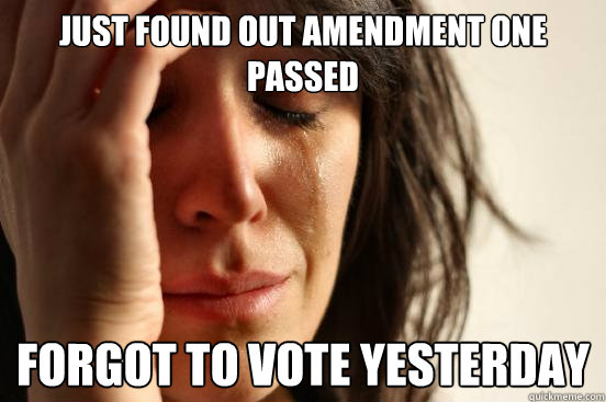 Just found out amendment one passed Forgot to vote yesterday  First World Problems