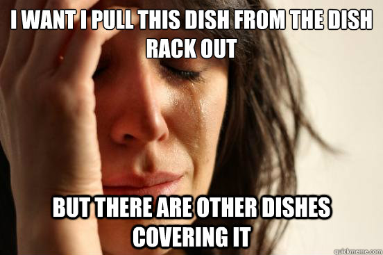 I want I pull this dish from the dish rack out but there are other dishes covering it  First World Problems