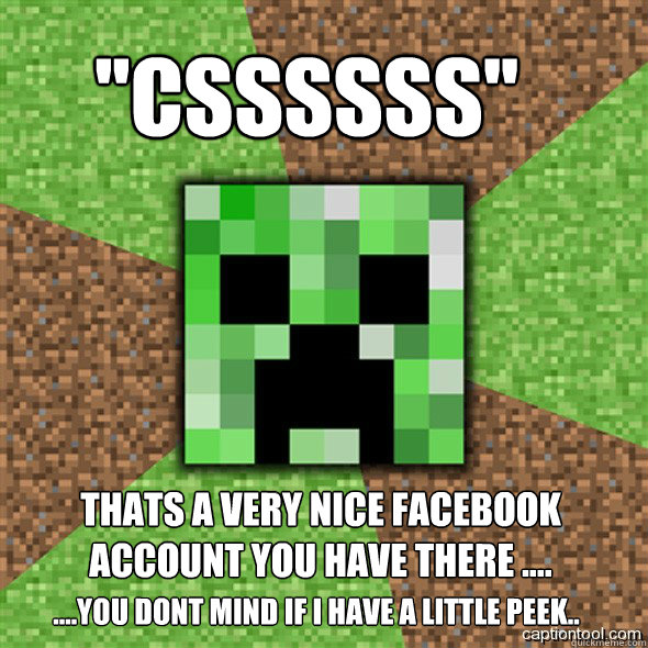  ''cssssss'' thats a very nice facebook account you have there .... ....you dont mind if i have a little peek..  Minecraft Creeper