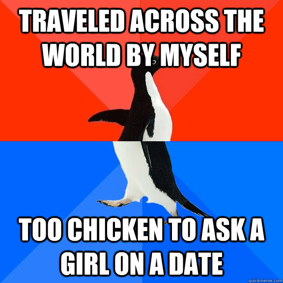 traveled across the world by myself too chicken to ask a girl on a date  Socially Awesome Awkward Penguin