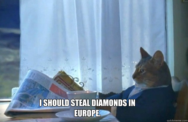 I should steal diamonds in europe.   Sophisticated Cat