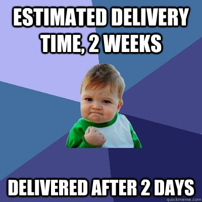 estimated delivery time, 2 weeks delivered after 2 days  Success Kid