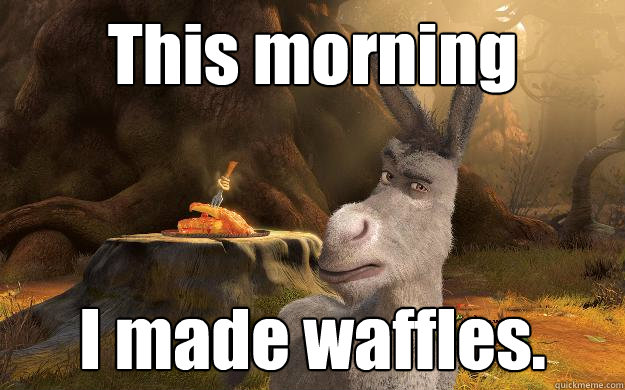 This morning I made waffles.  Serious Donkey
