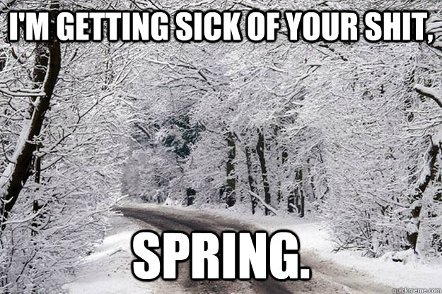 I'm getting sick of your shit, spring. - I'm getting sick of your shit, spring.  winter spring