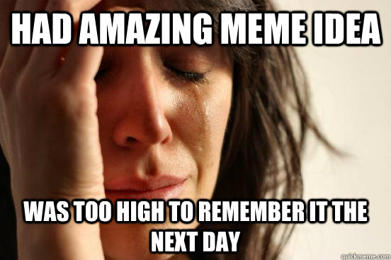 Had amazing meme idea Was too high to remember it the next day  First World Problems
